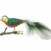 Old German Christmas Orange & Green Glitter Bird Clip With Feathers 2 Old German Christmas Orange & Green Glitter Bird Clip With Feathers