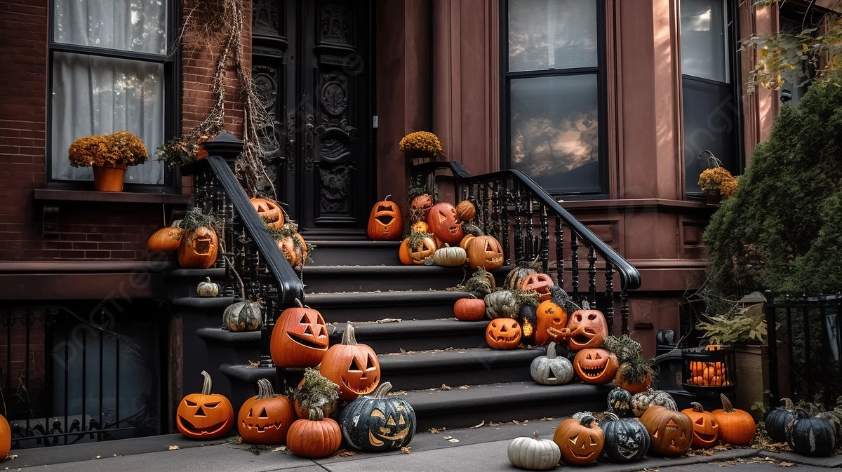 TheHolidayBarn Sales Shop 21 TheHolidayBarn Sales Shop -THE HOLIDAY BARN Sales pngtree halloween pumpkins on the steps of a new york city house picture image 3507700